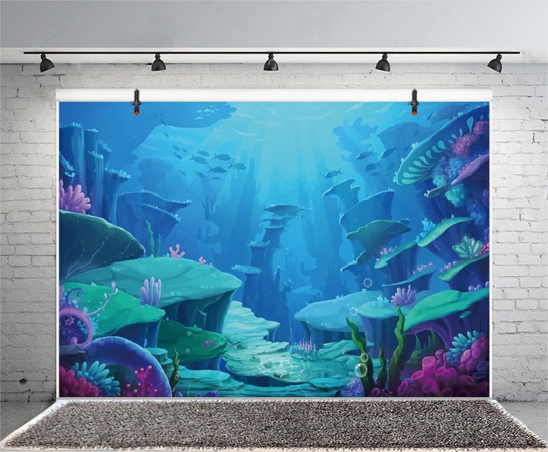 Yeele Little Mermaid Photography Backdrops - Photo Background - Yeele 7x5ft Ocean Mermaid Princess Backdrop Picture Birthday Party Banner Decor Photo Studio Booth Backdrop Baby Shower Photocall - Image 2